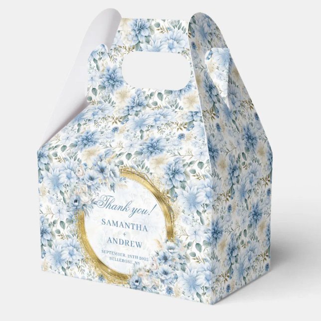 Tack för klassiskt vattenfärgsljus Blått Guld Bröl Presentaskar (Classic Watercolor Light Blue Gold Wedding Thanks Favor Boxes)