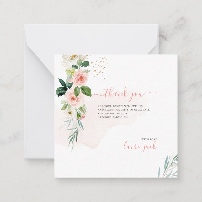 Tack för konstprogram H2  Rosa ros Baby Shower Anteckningskort (Framsida)