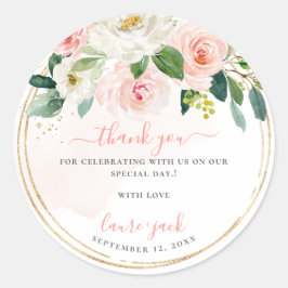 Tack för konstprogram H2  Rosa ros Baby Shower Runt Klistermärke