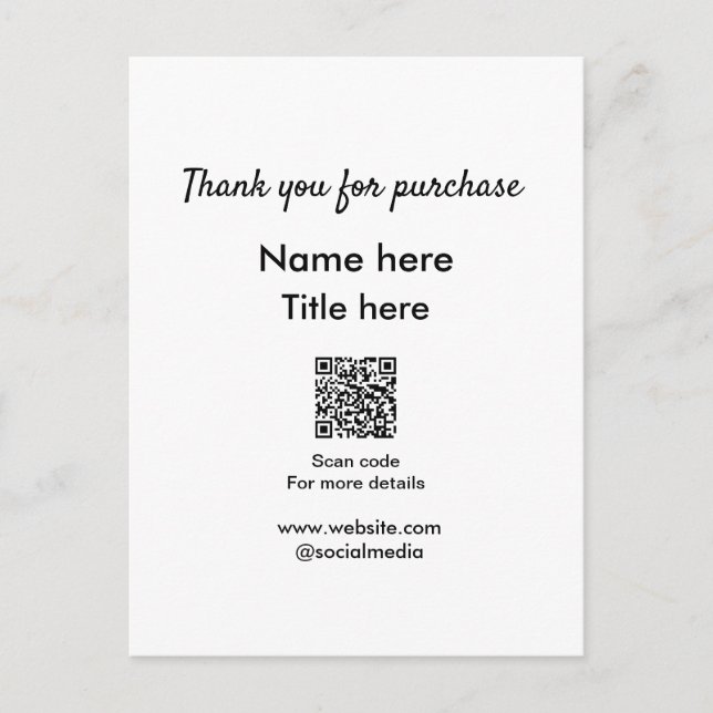 Tack för köp namn titel här skanna QR Vykort (Framsida)