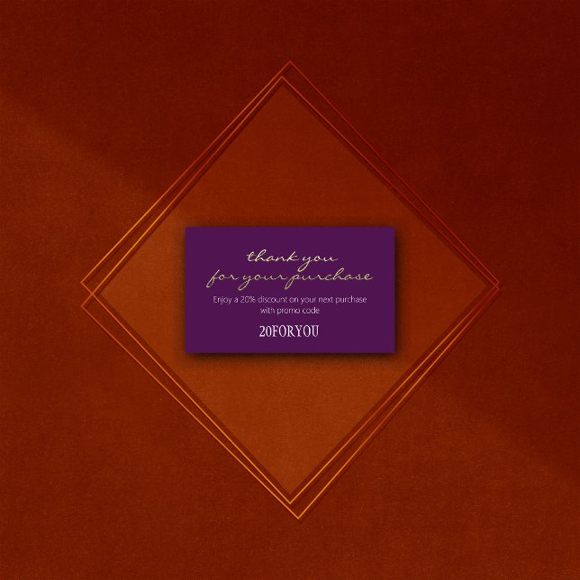 Tack FÖR KÖPSRabattkoden Violet Guld Visitkort (Thank You FOR PURCHASE Discount Code Violet Gold Business Card)