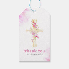 Tack för kor Rosa Blommigt Presentetikett