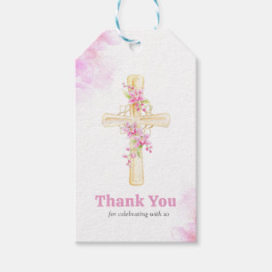 Tack för kor Rosa Blommigt Presentetikett