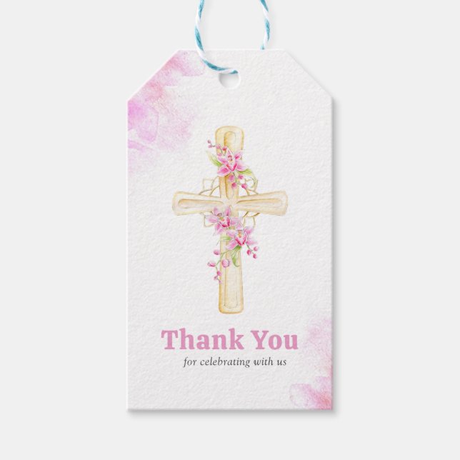 Tack för kor Rosa Blommigt Presentetikett (Framsidan)