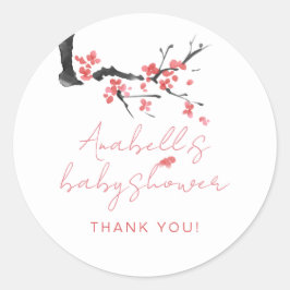 Tack för körsbärsblomsskrift baby shower runt klistermärke