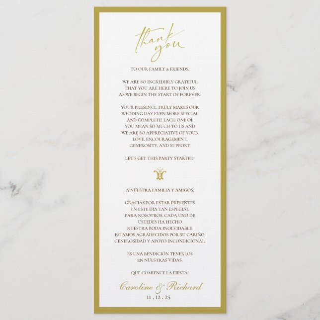 Tack för kortet. Engelska och spanska Program (Framsida)