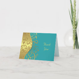 Tack för kortet - Guld Swirls & Teal Kort