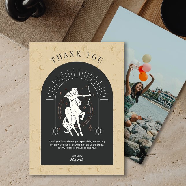 Tack för kortet Mystic Sagittarius Zodiac Arch Inbjudningar (Mystic Sagittarius Zodiac Arch Thank You Card)