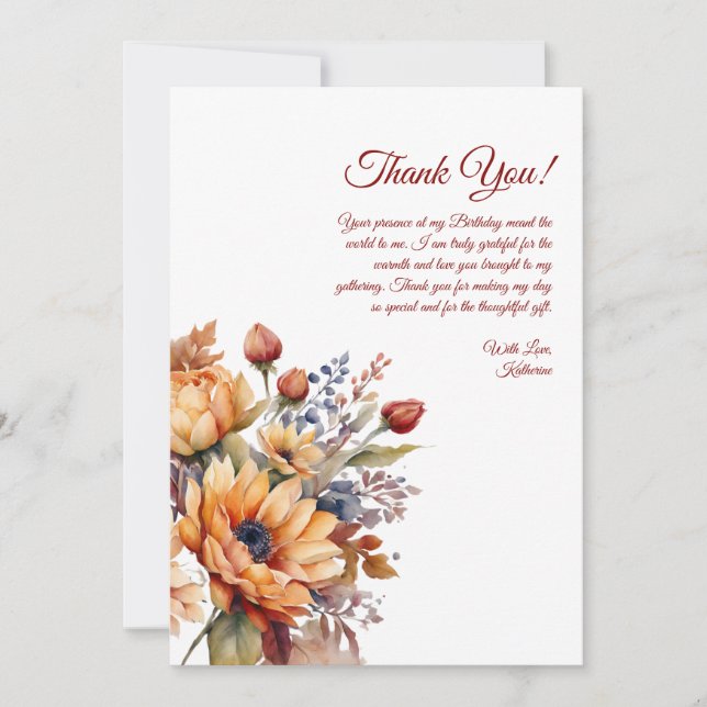 Tack för kortets vattenfärgsblommor- inbjudningar (Framsida)