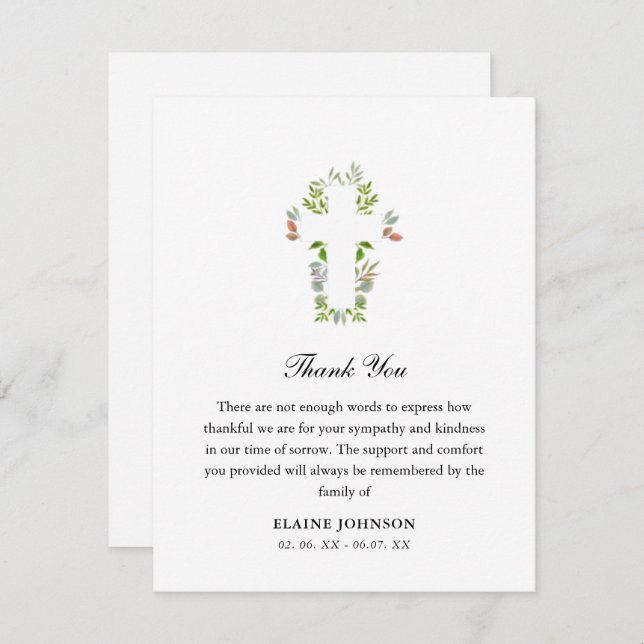 Tack för kristen begravningsgrönska Kors  (Fram/baksida)