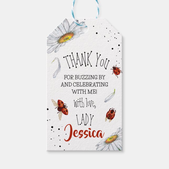Tack för Ladybug Födelsedagsfest Presentetikett (Framsidan)