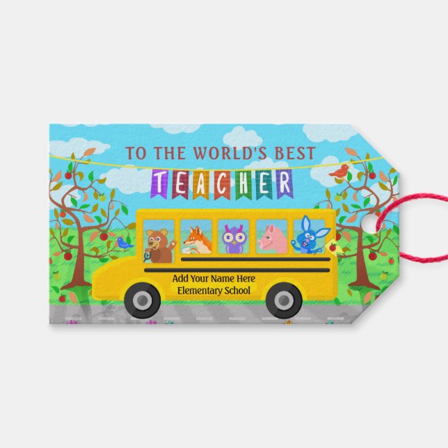 Tack för lärarbedömning | Cute Buss Animals Presentetikett (Framsidan (Horisontell))