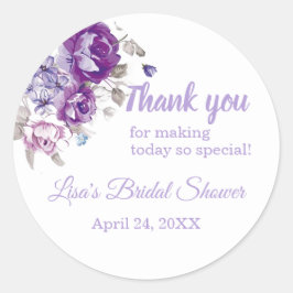 Tack för lila Blommigt Shower Stickers Runt Klistermärke