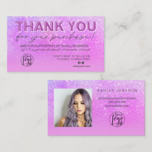 Tack för lila glitter-skriptfotot, logotyp visitkort
