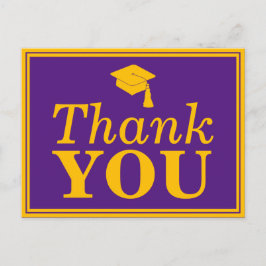 Tack för lila guld graduerings mössa vykort