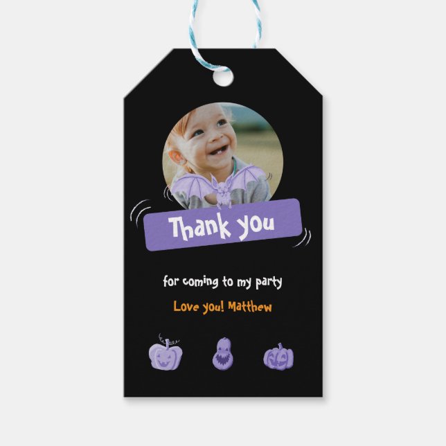 Tack för lila och Black Halloween-födelsedag Presentetikett (Framsidan)