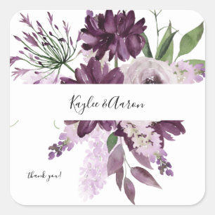 Tack för lila och Lavender-Blommigt Fyrkantigt Klistermärke