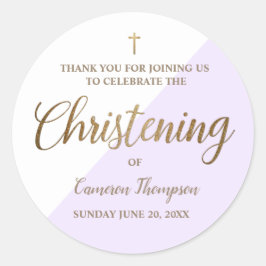 Tack för lila Personlig Baby Christening Runt Klistermärke