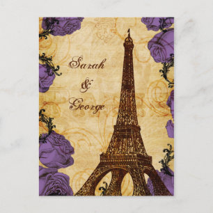 Tack för lila vintage eiffel torn Paris Vykort