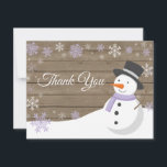 Tack för Lilan Vintern jul i Snögubbe<br><div class="desc">Tack för att du fick Lilan "Snowflake" i Snögubbe. Lila Snögubbe. Rustic Wood-bakgrund. Land Vintage Retro Barn. Lila Snowflake. Kärlek och Tack, vackert skript. Lägg till ditt meddelande på baksidan eller lämna tom och skriva. Om du vill göra ytterligare anpassningar klickar du på knappen Anpassa och användor verktygen som är...</div>