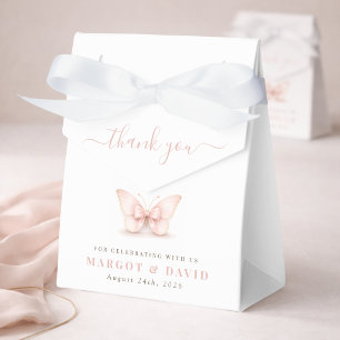 Tack för litet fjärilssamkönat baby shower presentaskar