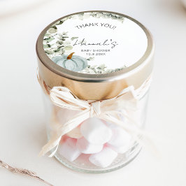 Tack för Little Blue Pumpkin Baby Shower Runt Klistermärke