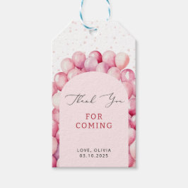 Tack för ljus rosa ballongbunt presentetikett