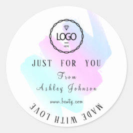 Tack för Logotypen med Kärlek Blue Rosa White Runt Klistermärke