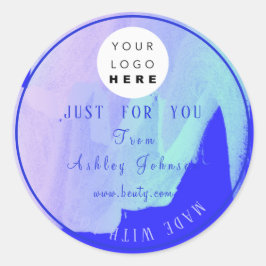 Tack för Logotypen med Kärlek Mint Blue Lila Paint Runt Klistermärke