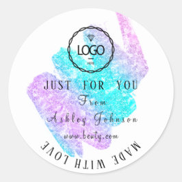 Tack för Logotypen med Kärlek Ombre Rosa Blue Runt Klistermärke