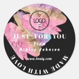 Tack för Logotypen med Kärlek Rosa ros Black Runt Klistermärke