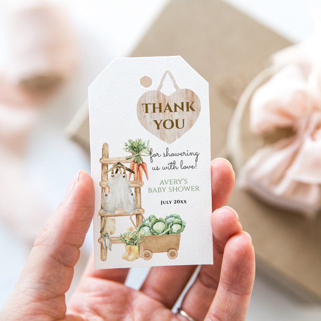 Tack för lokalt odlad lantbrukare, rustic Baby Sho Presentetikett (Skapare uppladdad)