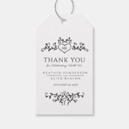 Tack för löv art, monogram mono bröllop presentetikett