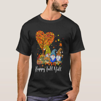 Tack för lycklig Fall Y'all Gnomes Pumpkin Autumn T Shirt