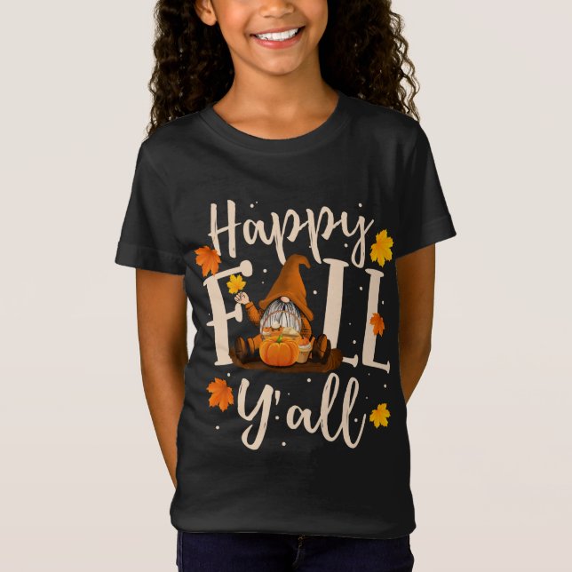 Tack för lycklig Fall Y'all Gnomes Pumpkin Autumn  T Shirt (Framsida)