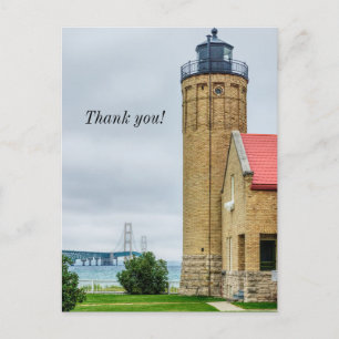 Tack för Mackinac Bridge och fyr Vykort