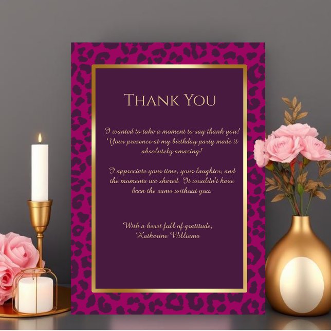 Tack för Magentan Card-Leopard Skriv ut - Inbjudningar (Thank You Card-Leopard Print-Magenta)