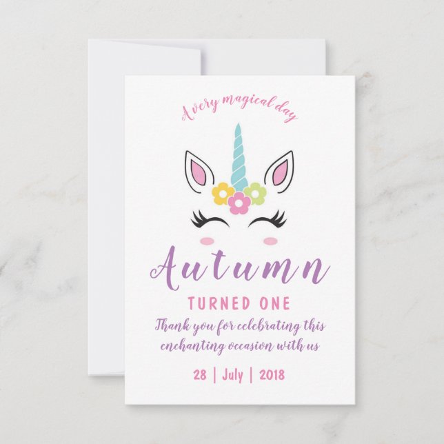 Tack för Magic Unicorn Birthday Inbjudningar (Framsida)