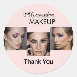 Tack för Makeup Foto med Logotyp i Rosa Skrift Runt Klistermärke