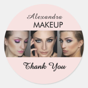 Tack för Makeup Foto Rosa Skrift Logotyp Runt Klistermärke