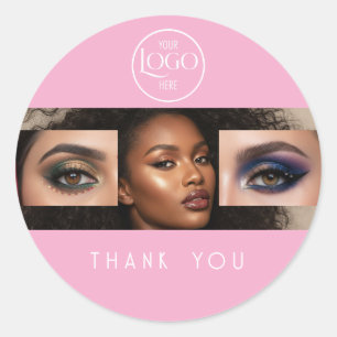 Tack för Makeup Foto Rosa Skript Logotyp Runt Klistermärke