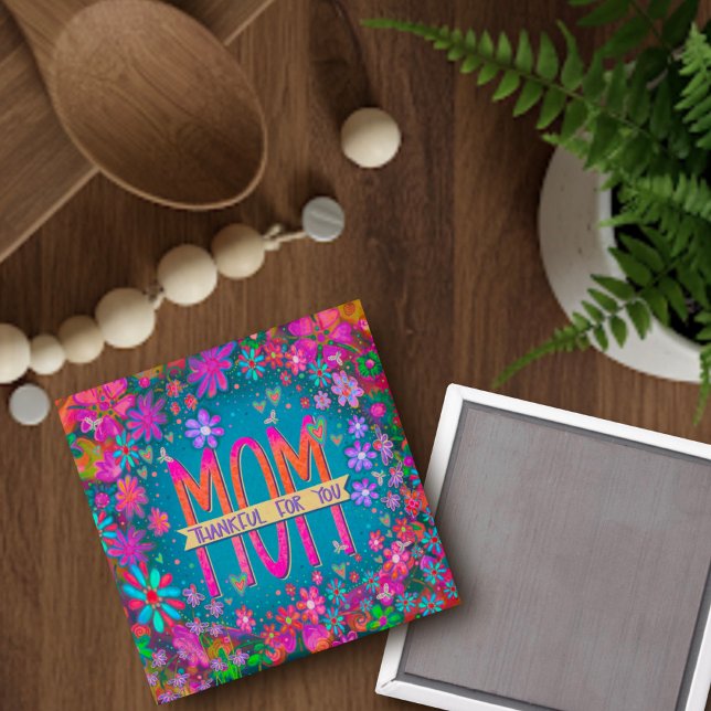 Tack för Mamma Blommigt Inspirief Söt Rosa Magnet (Skapare uppladdad)