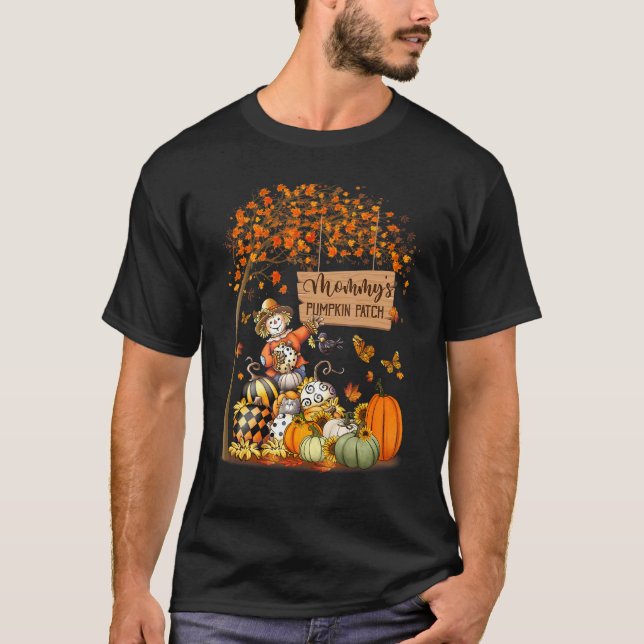 Tack för mamma Pumpkin Patch Höst löv Fågelskrämma T Shirt (Framsida)