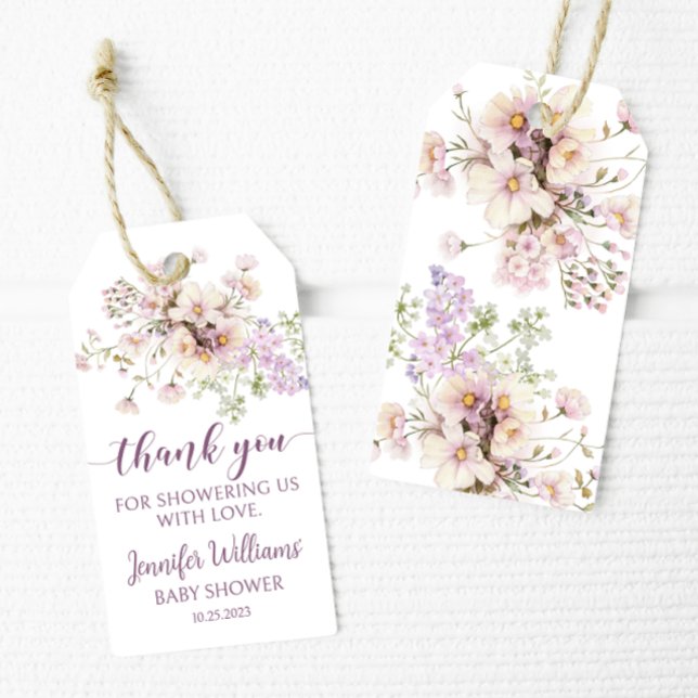 Tack för märkrna i duschen i Lavender blommigt fli Presentetikett (Skapare uppladdad)