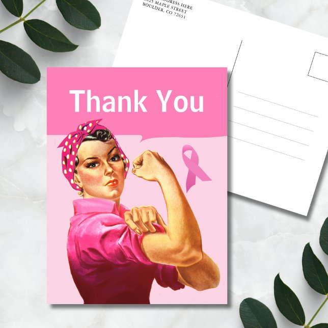 Tack för medvetenhet om bröstcancer Rosa band Vykort (Pink Ribbon Thank You Postcard)