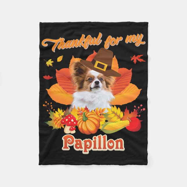 Tack för min Papillon Hund Thanksgiving... Jag är  Fleecefilt (Framsidan)
