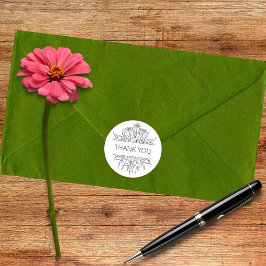 Tack för minimalistisk Blommigt Runt Klistermärke