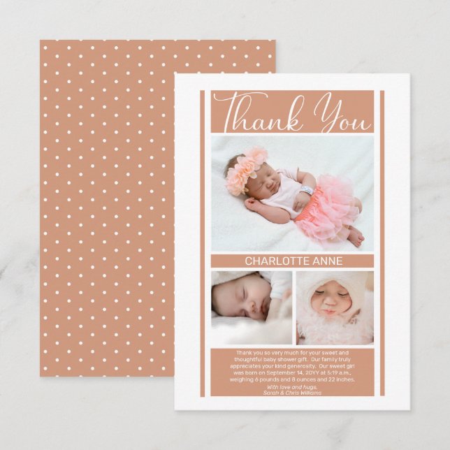 Tack för minimalistisk Terracotta Girl Baby Shower (Fram/baksida)