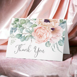 Tack för mjuk Rosa Blommigt av vattenfärg Kort
