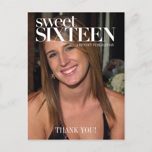 Tack för mode Magazine Photo Sweet sixteen Party Vykort (Framsida)